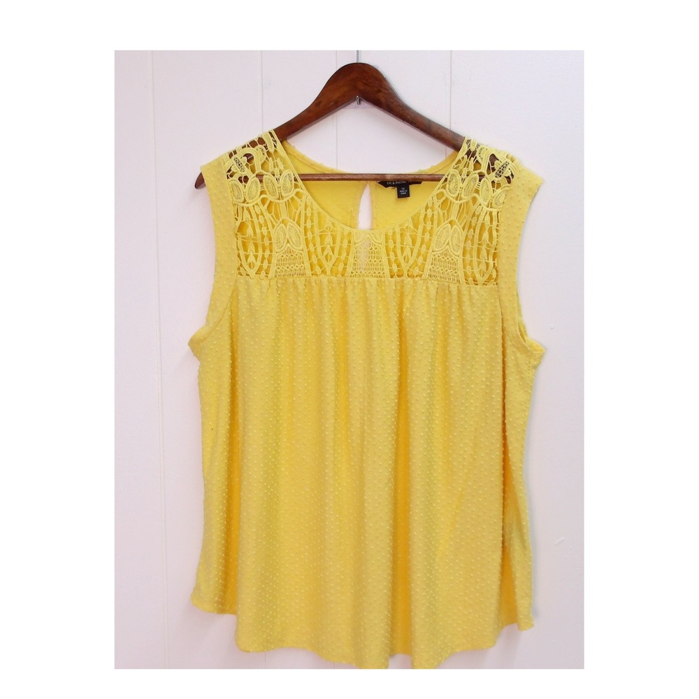 Zac & Rachel Yellow Sleeveless Blouse Top Textured Casual Womens 2X /#7269